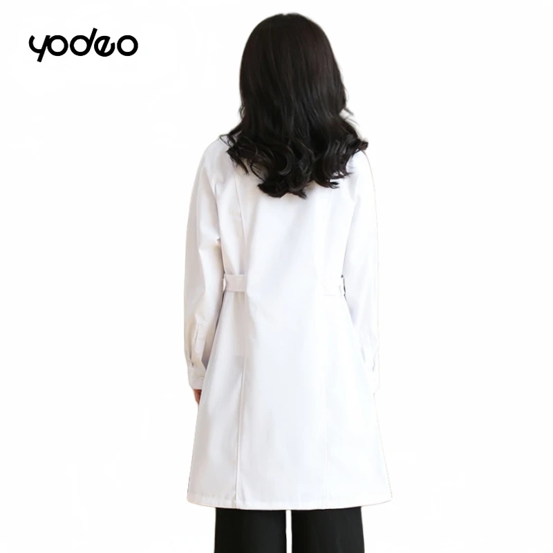 Atacado jaleco branco feminino workwear entalhado lapela botão médico roupas enfermeira uniforme túnica blusa gola unissex