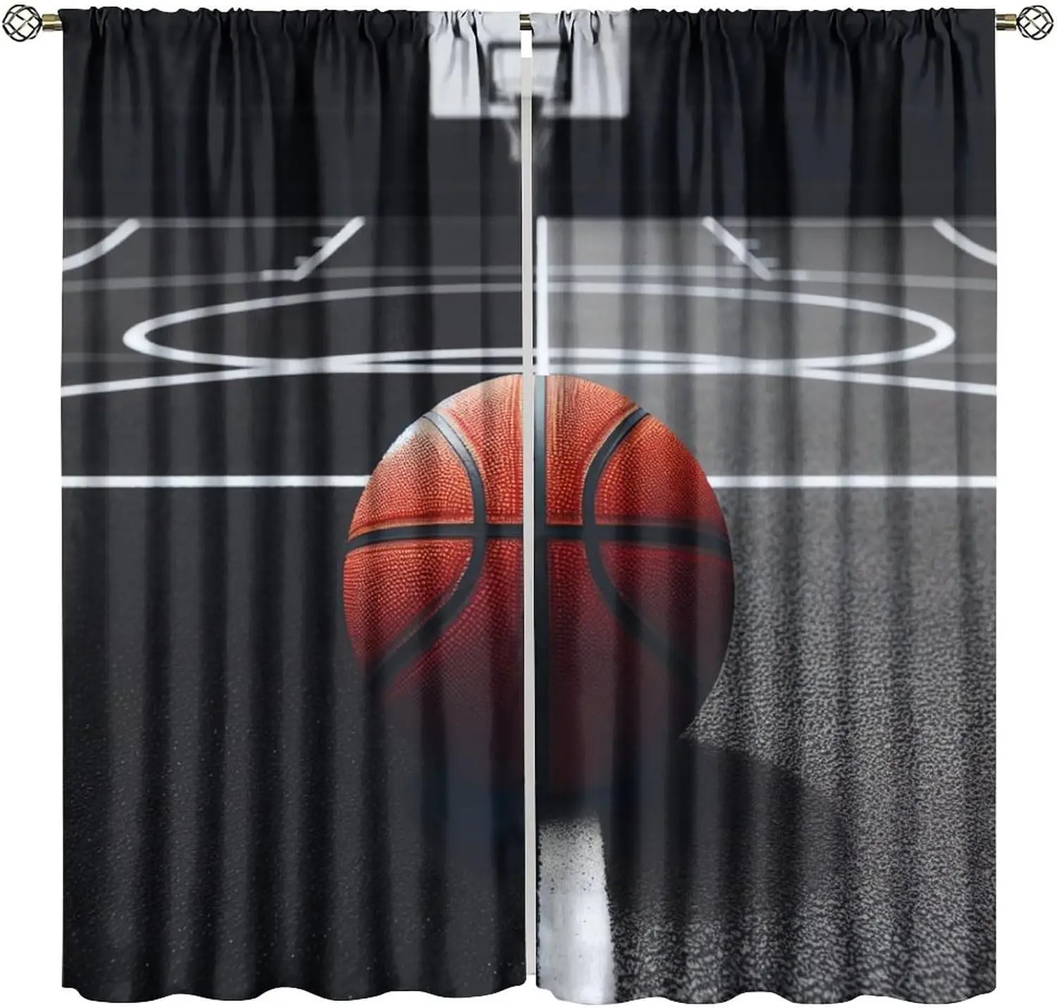 Realistic Realistic Basketball Court Curtains, Dark Sports Ground Hoop Orange Ball 3D Print Drapes for Teen Boys Sports Bedroom Living - Aliexpress Deal