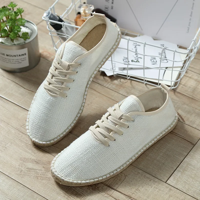 Retro Hand Stitched Espadrille Non-slip Men's Shoes 2026 Autumn New Men Casual Shoes Light and Wear-resistant Straw Canvas Shoes