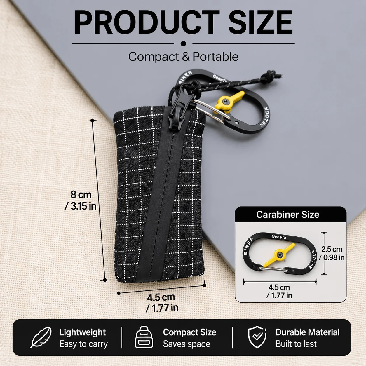 Mini Plaid Zipper Coin Purse with Carabiner, Portable Keychain Wallet for Cash,  Compact Unisex Travel, Prefect for Coins, Cards