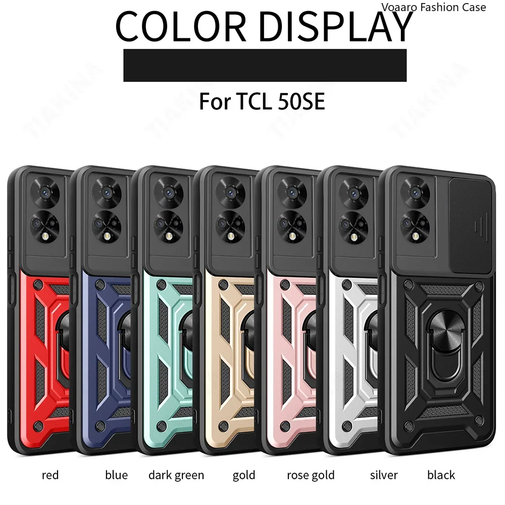 Slide Lens Camera Protection Funda for TCL 50 SE Armor Case Cover for TCL 50 40 30 SE 4G Case Magnetic Ring Stand Holder Capa