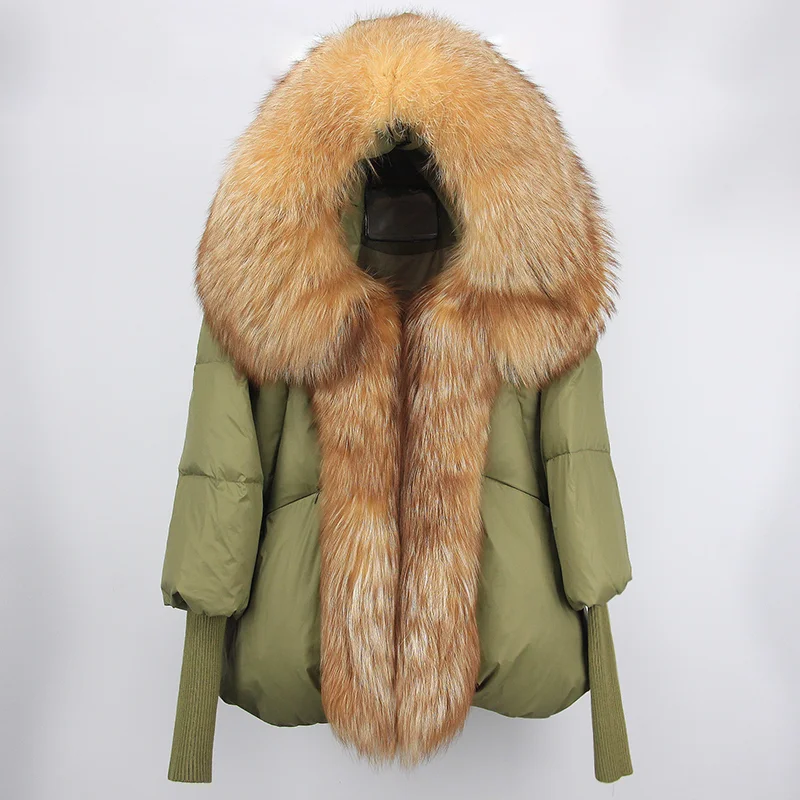 2023 vera pelliccia di volpe con cappuccio giacca invernale da donna naturale spessa calda allentata oversize piumino d'anatra streetwear tuta sportiva