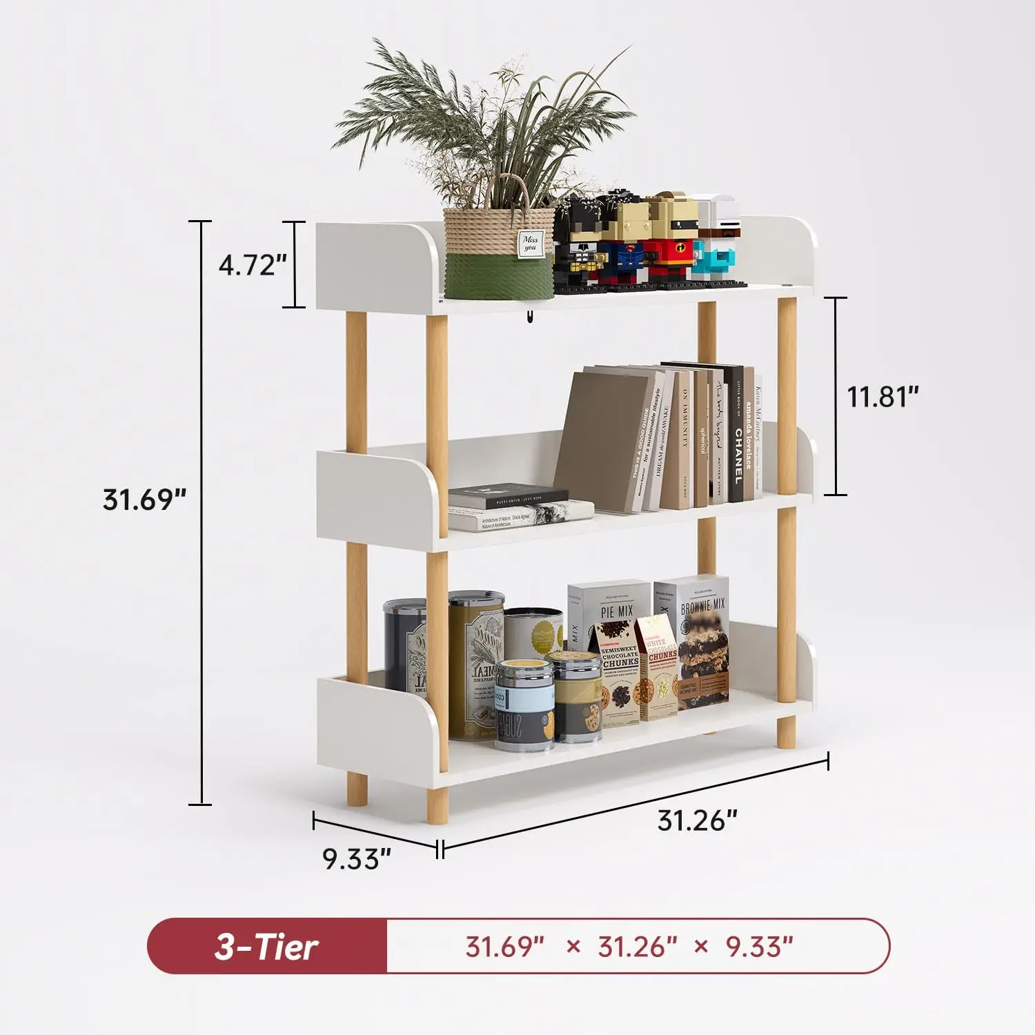 Oneinmil 3-Tier Wooden Open Bookshelf, Modern Display Shelf With Standing Storage Rack, Multifunctional Bookcase For Home And