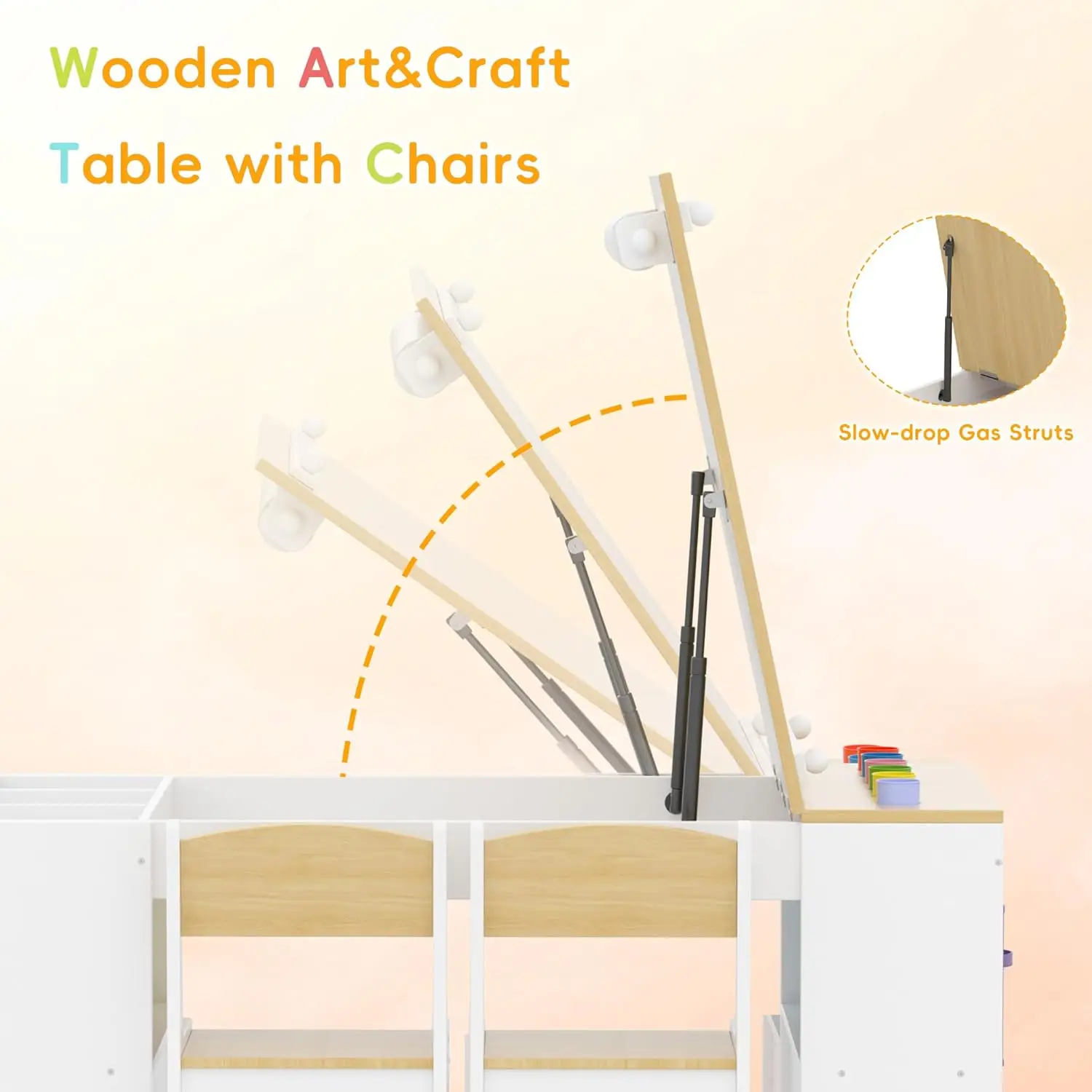 Kids Art Table and 2 Chairs Set, Wooden Craft Desk with 2 Storage Shelves, 6 Storage Bins & Paper Roll for Drawing,, Customized