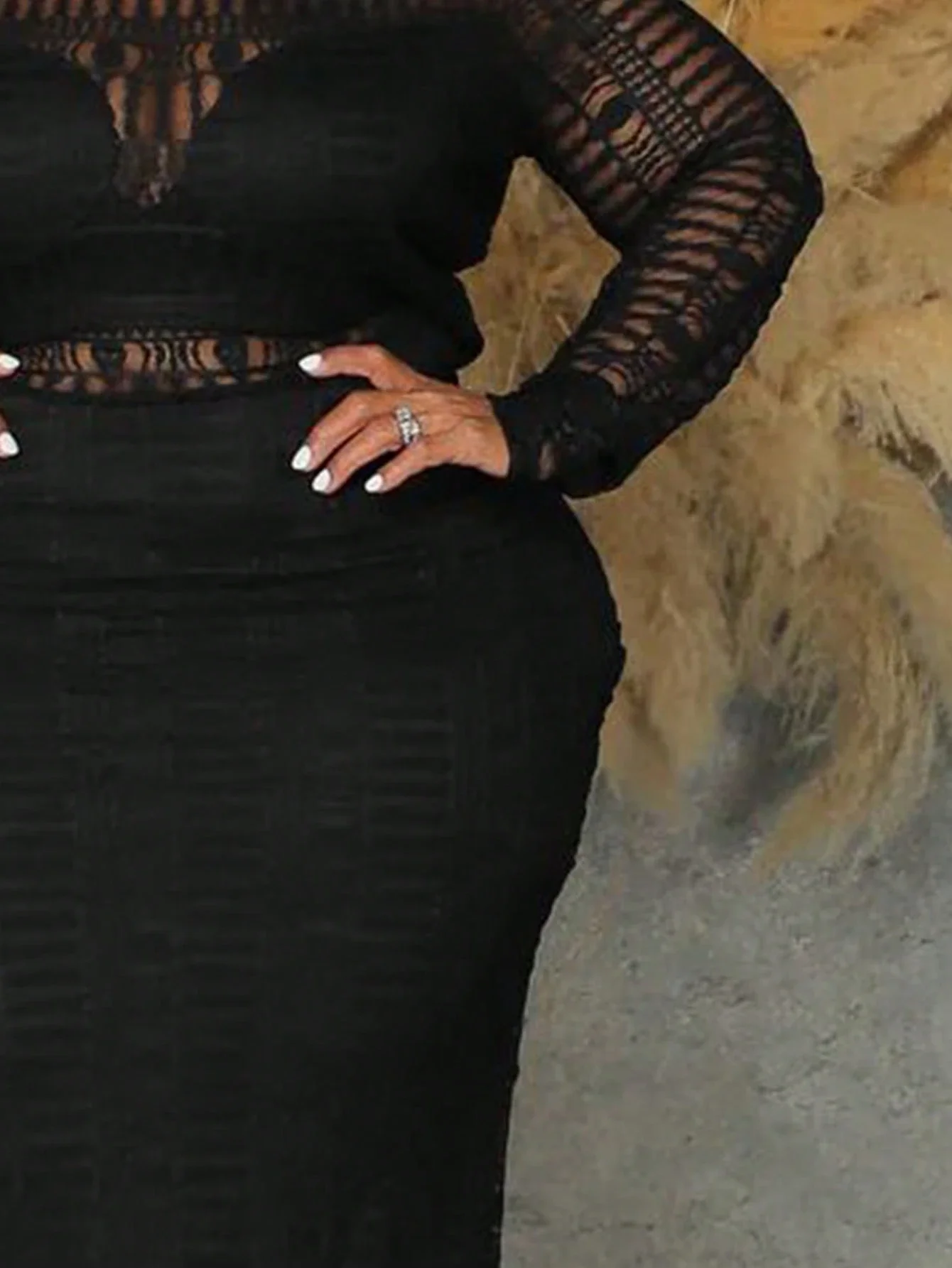 

Plus Size Women Semi-Sheer Lace Long Dress Slim Fit Summer