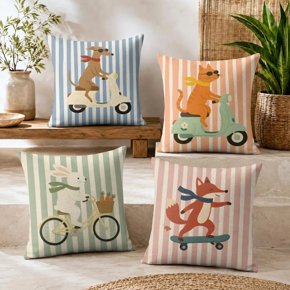 Dachshund Riding Scooter Cushion Cover Premium Linen Pillow Cover Durable Soft Breathable Washable Home Decor Cushion Case