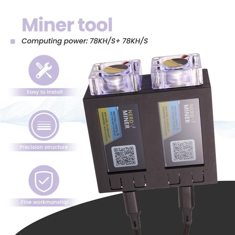 

A35M-Nerdminer V2 Miner 78KH/S*2 Dual Screen BTC Solo Lottery Miner Bitcoin Nerd Miner Lotto Miner With Luminous Fan A