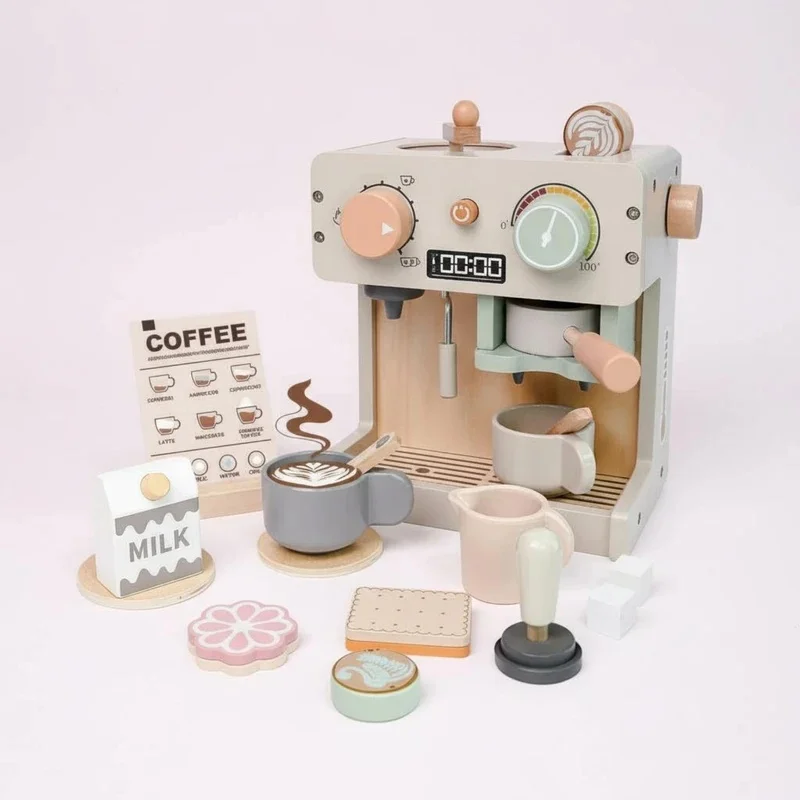 Kids Pretend Coffee Machine Toy Set, Realistic Espresso Creator with Accessories Buttons for Children Role‑Play