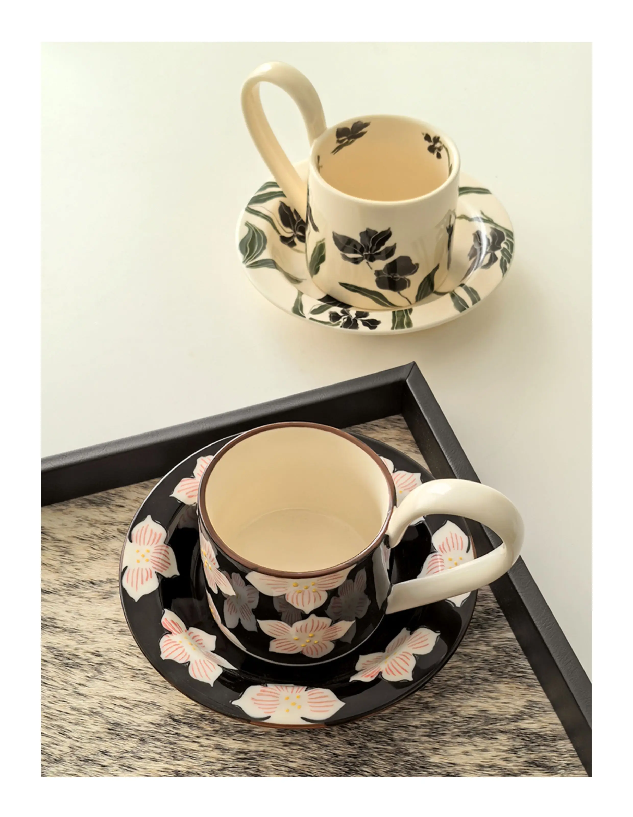 ColorValue Vintage Iris Ceramic Bowls and Plates Set, High-Value Afternoon Tea Coffee Cup Saucer Fruit Plate Dessert Bowl