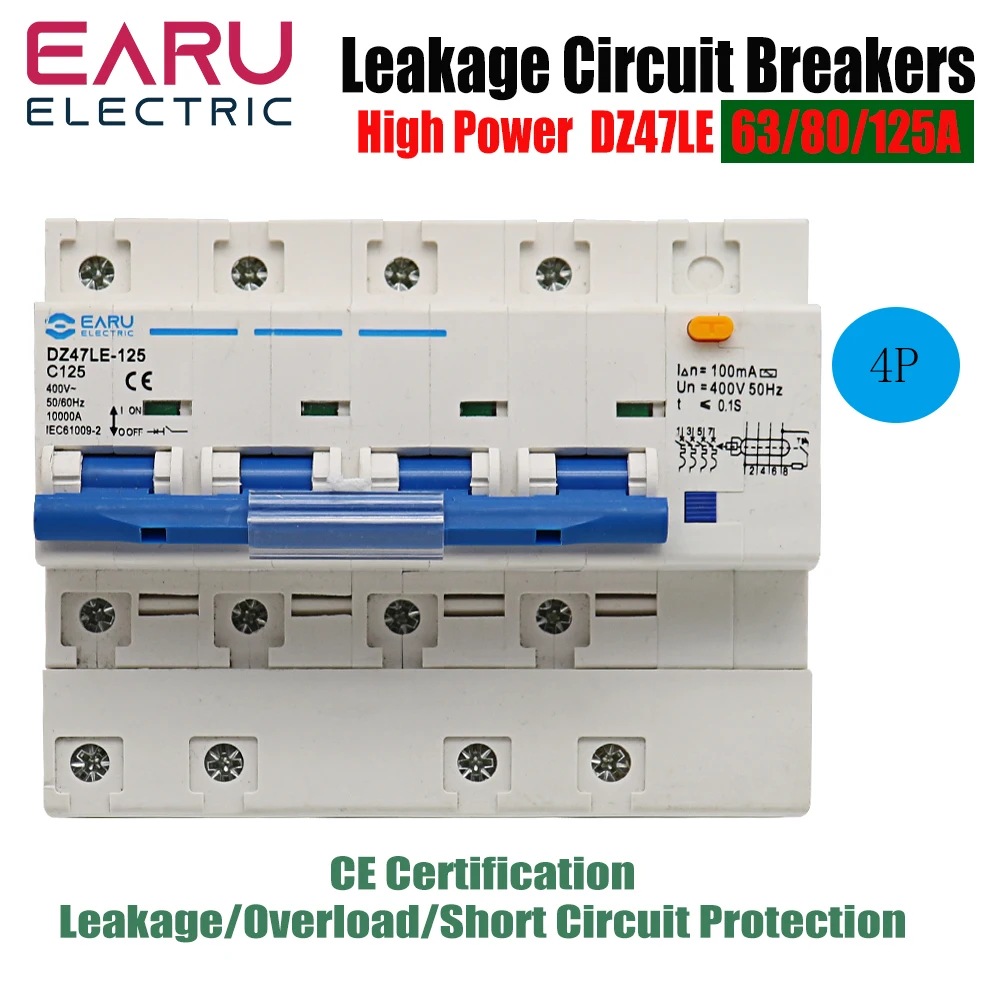 

DZ47LE-125 AC400V Three-Phase Leakage Protector RCBO Overload Short Circuit Protection 4P Circuit Breaker Switch 80A 100A 125A