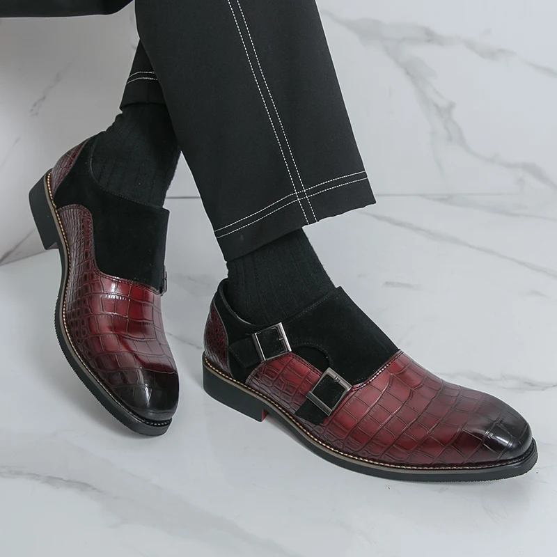 

Brand British Style Business Party Men Leather Shoes Fashion Splicing Double Buckle Loafers Comfort Anti Slip Man Driving Shoes