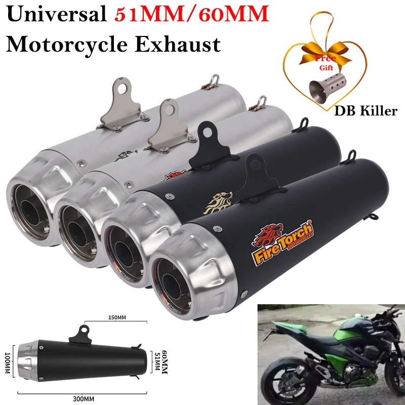 

Universal Motorcycle Exhaust 60MM Escape Pipe 51MM Muffler DB Killer For CBR500 Z900 MT07 800MT R7 KTM790 ER6N CBR650 R6 MT09
