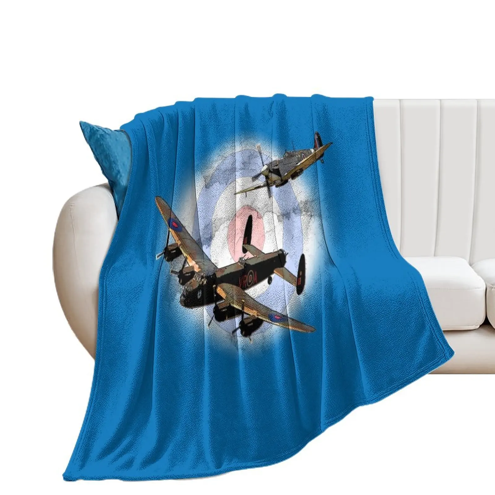 

SPITFIRE AND LANCASTER aircraft Throw Blanket Nap Flannel Fabric Moving Flannel Blankets