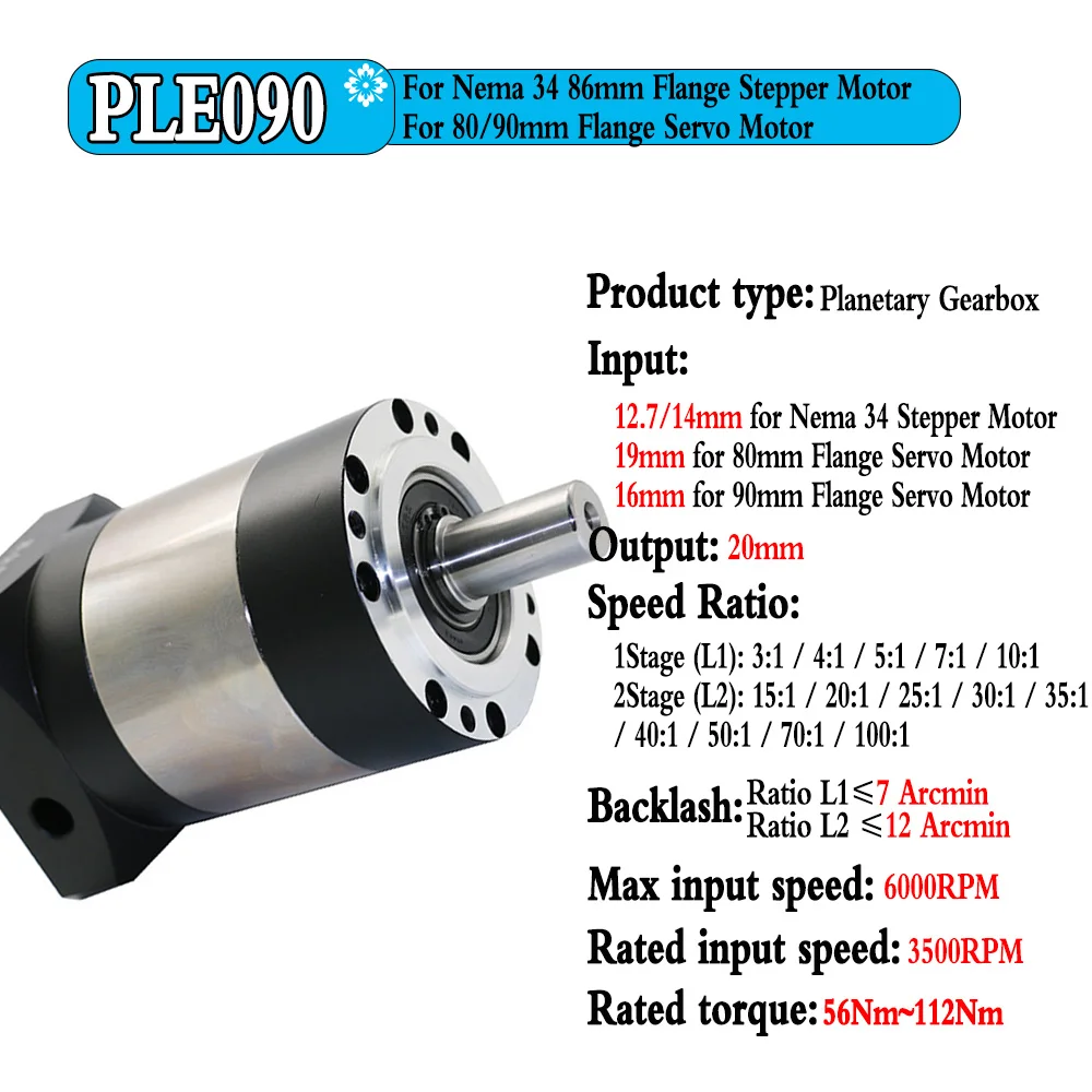 Imagem -04 - Redonda Flange Caixa de Velocidades Redutor Nema23 Redutor Planetário Caixa de Velocidades Relação 5:1100:1 para 60 80 90 110 130 Servo Motor Redução Caixa de Velocidades