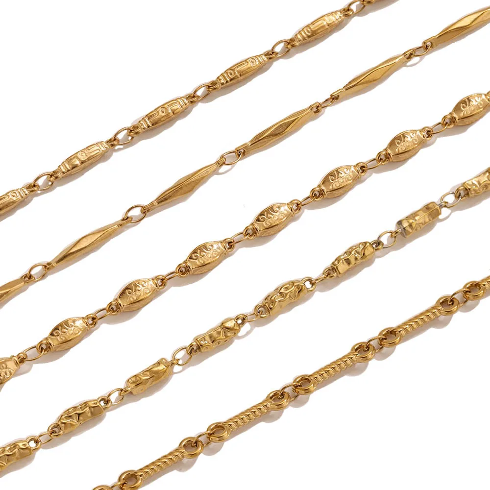 

1M Gold Plated Stainless Steel Textured Chain for DIY Jewelry Making, Vintage Carved Beaded Chain for Bracelet Necklace Making