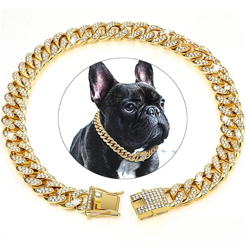 Spot Gold Silver Diamond Dog Collar Cat Necklace Cuban Chain Pet Jewelry Dog Accessories