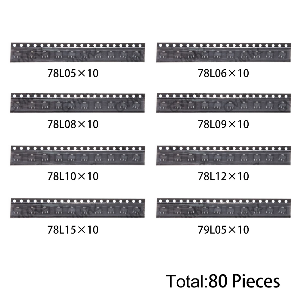 80PCS 8Values SOT89 Transistor Kit (78L05/78L06/78L12 etc.), Voltage Regulator for Arduino DIY Electronic Power Supply Project
