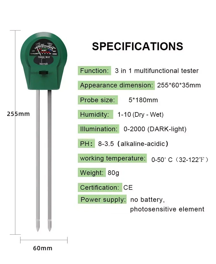 New Soil PH Meter 3 in 1 PH Light Moisture Acidity Tester Soil Tester Moisture Meter Plant Soil Tester Kit for Flowers Newest