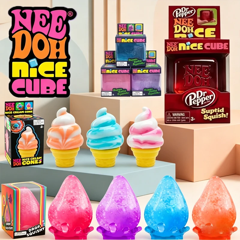Dr Pepper x NeeDoh Nice Cube Brinquedo Antiestresse, Cubo Sensorial Macio para Crianças e Adultos, Brinquedo Sensorial para Alívio da Ansiedade