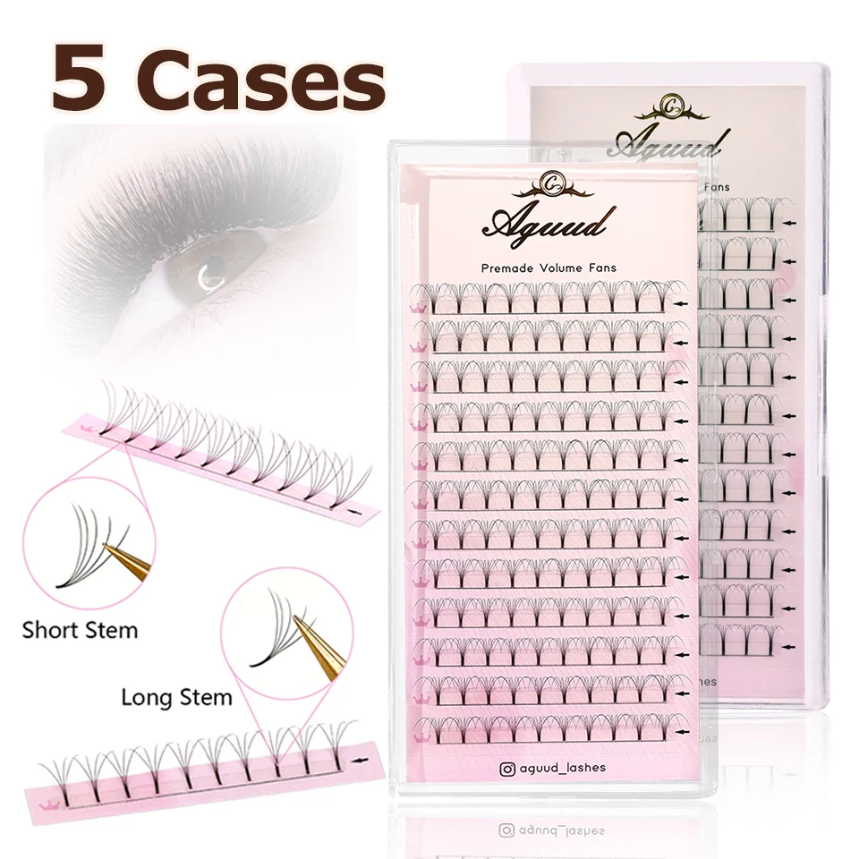 

AGUUD 5Cases Short Stem Soft Natural Premade Fans 3d 4d 5d 6d Faux Mink Long Stem Russian Volume Eyelash Extension Makeup Cilios