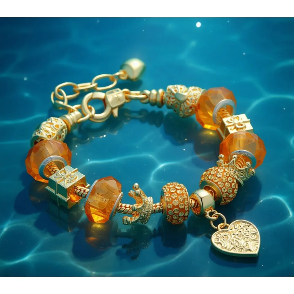 

Позолоченный браслет с подвеской в виде сердца и хрустальными бусинами — элегантный подарок для женщин