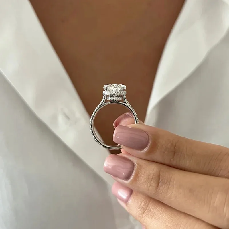14K 10K White Gold 5Ct Oval CVD & HPHT EF VS Lab Grown Diamond Engagement Ring High Set One Of A Kind Ring