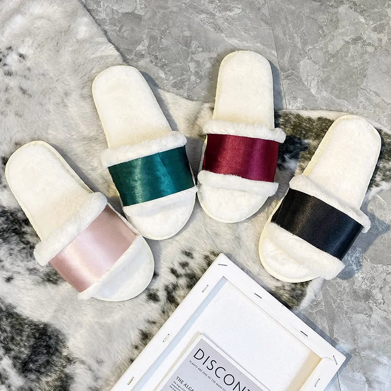 شباشب واسعة جدًا مقاس 36-43 أحذية منزلية قطيفة غامضة للاستخدام الداخلي والخارجي مع نعل سميك وتصميم مفتوح من الأمام ودفء شتوي مريح