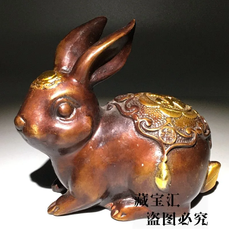 

Bronze ware, ancient bronze, gilded gold, lucky rabbit, twelve zodiac animals, home decoration, old objects, zodiac rabbit