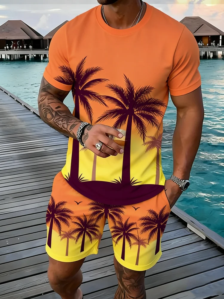 Popular Coconut Tree Printed T - Summer Vacation Clothing Men 评论和价格