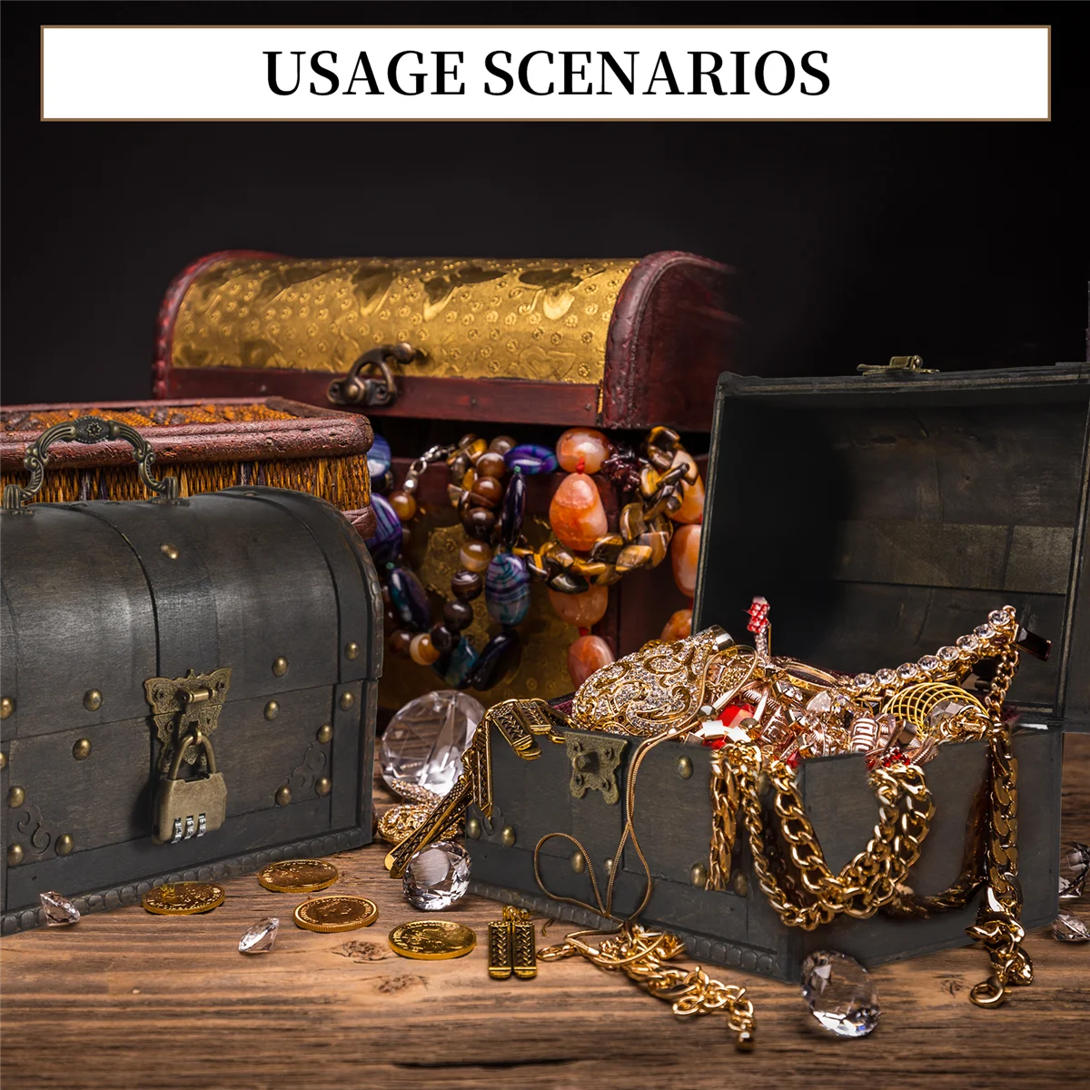 X11AA Chic Wooden Pirate Jewellery Storage Box Case Holder Vintage Treasure Chest for Wooden organizer Large