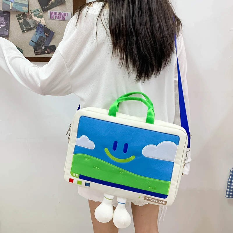 

Большая студенческая 4-дюймовая сумка для ноутбука Capaci, сумка через плечо, дорожная сумка Ins Sle, милая мультяшная холщовая сумка из искусственной кожи