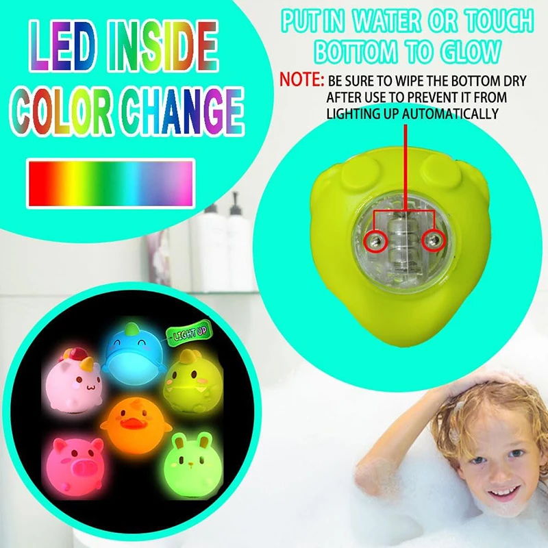 สุ่มสัตว์ Light Up ของเล่นอาบน้ําเด็กเด็กวัยหัดเดินน้ําอ่างอาบน้ําของเล่นสัตว์ลอยอ่างอาบน้ําของเล่นอาบน้ําเด็กสําหรับทารกชายหญิง
