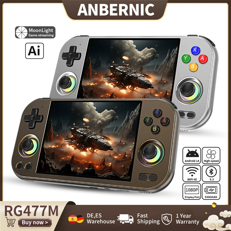Console de jeu portable Anbernic RG 477M, écran multi-touch LTPS de 4,7 pouces, 5300 mAh, Android 14, lecteur de jeux vidéo, assistant IA
