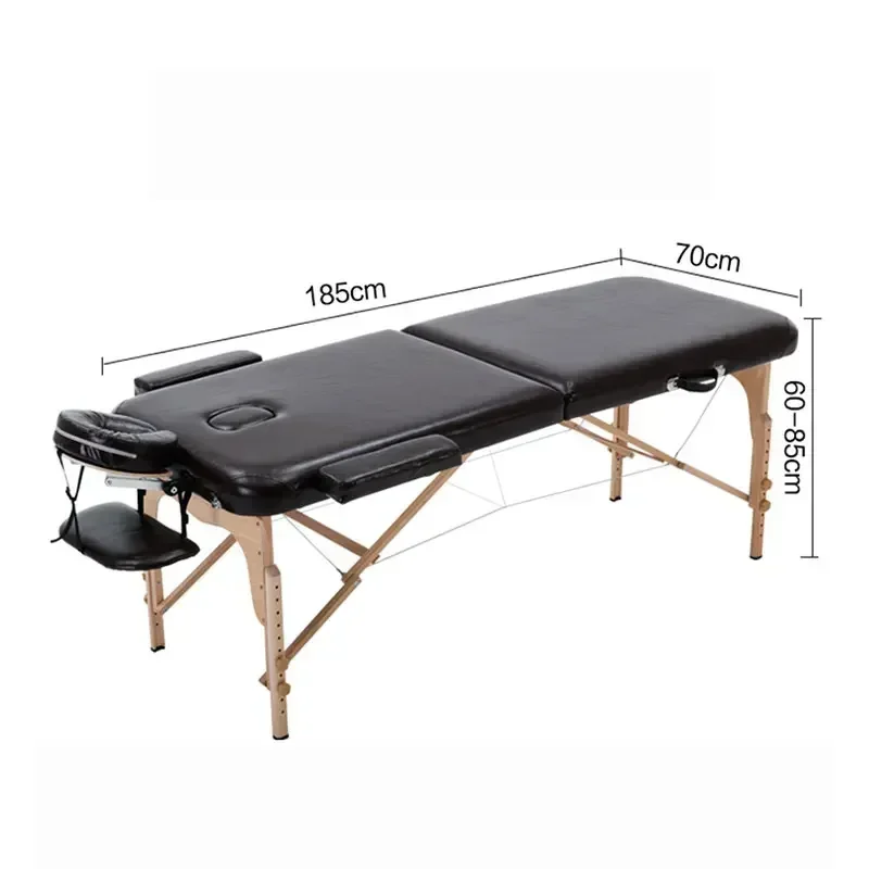 

Massage Table Portable 2 Section Folding Couch Bed Lightweight Beauty Salon Tattoo Therapy Wooden Frame 70 cm width -Black