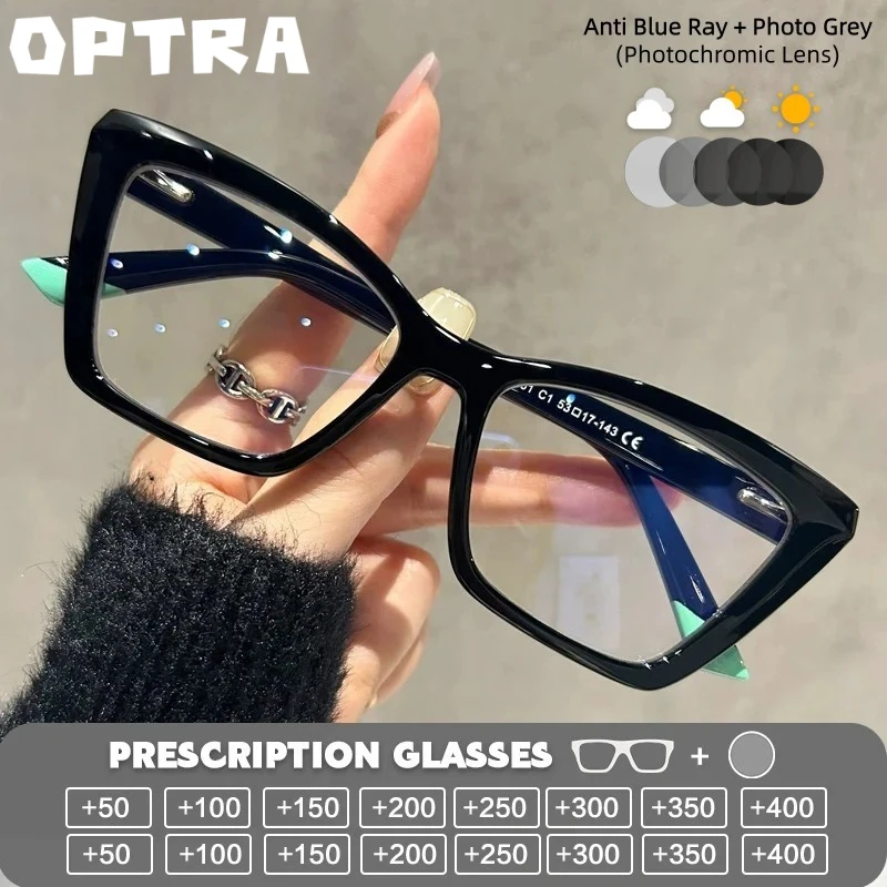 

OPTRA Women Reading Glasses Anti Blue Ray Myopia Photochromic Eyeglasses Custom Accurate Prescription Matching Optical Eyewear