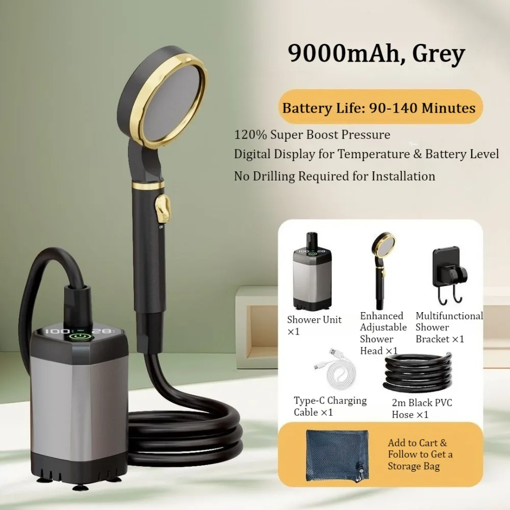 Portable Outdoor Shower, Electric Self-Priming Shower Head for Camping, Travel, Car Washing & Outdoor Cleaning