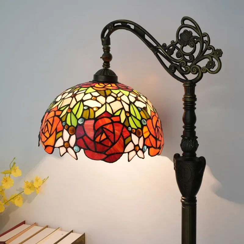 Paralume in vetro colorato a mano rosa bicolore rosso e arancione da 12 pollici in stile veneziano romantico Tiffany