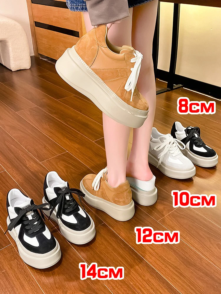 

8-14cm Height Increasing Shoes Women Platform Sneakers Real Leather High Quality Elevator Shoes Fashion German Army Trainer Shoe