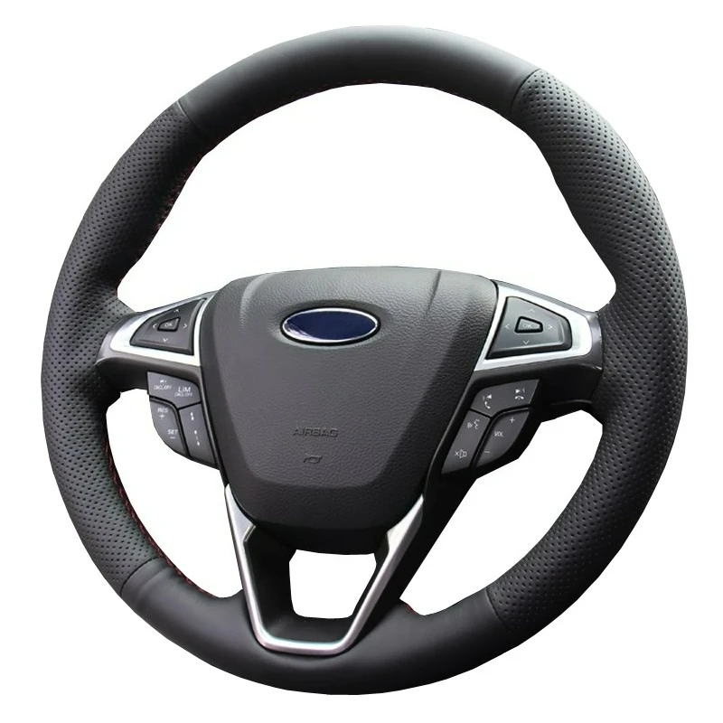 

Hand-stitched renovation Non-slip black Leather car steering wheel cover For Ford Mondeo Fusion 2013-2019 EDGE 2015-2019