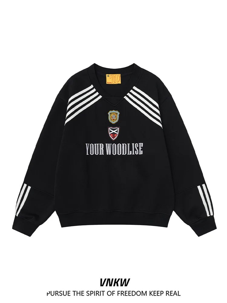 

American Retro Sport Sle V-Ne Sweatirt Loose Casual Commuting ex College Faion Top Trendy Couple Streetwear