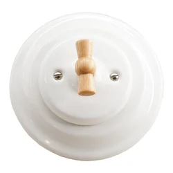 Flush-mounted Electrical Porcelain Wall Switch One Gang Double Way Wall Switch 240V,10A With Wood Handle