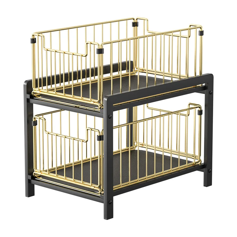 Suitable for Double lower sink rack, cabinet, drawer type retractable countertop, daily necessities, seasonings, storage rack, A