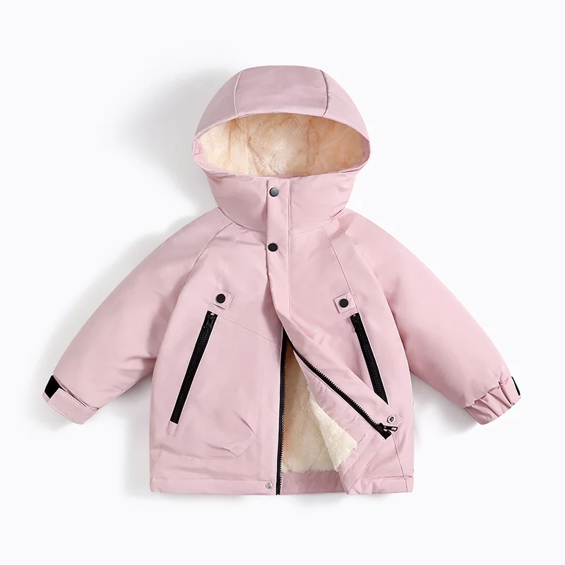 

Зимний новый стиль для девочек от 5 до 14 лет с плюшевым и плотным хлопковым пальто, детский большой меховой воротник, хлопковая куртка средней длины.