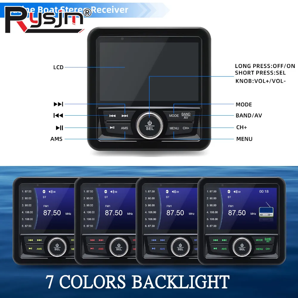 

MP5 Marine Stereo Boat Radio Waterproof Bluetooth-compatible FM AM Digital Media Audio Player for RV Yacht ATV UTV SPA RZR