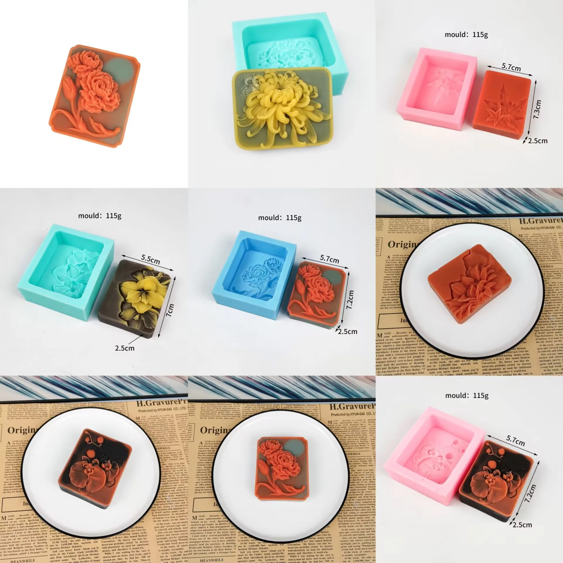 

PRZY Flower Decoration Soap Molds Silica Gel Mold Flowers Square Chrysanthemum, Orchid, Sunflower Roses Molds Handmade