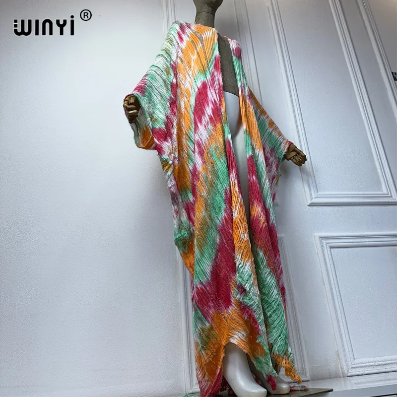 Letnie kimono kardigan barwiony WINYI elegancki osłona do Bikini kardigan strój kąpielowy stroje plażowe dla kobiet sukienka moda kaftan