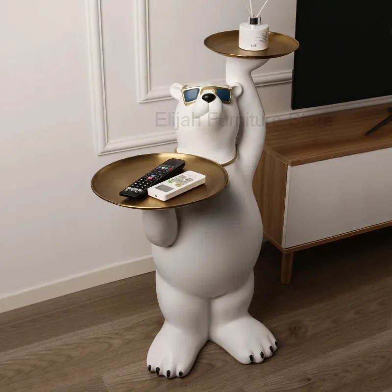 

Home Decor Creative Polar Bear Large Floor Decoration Tray Storage Figurines For Interior Animal Statues And Sculptures Ornament
