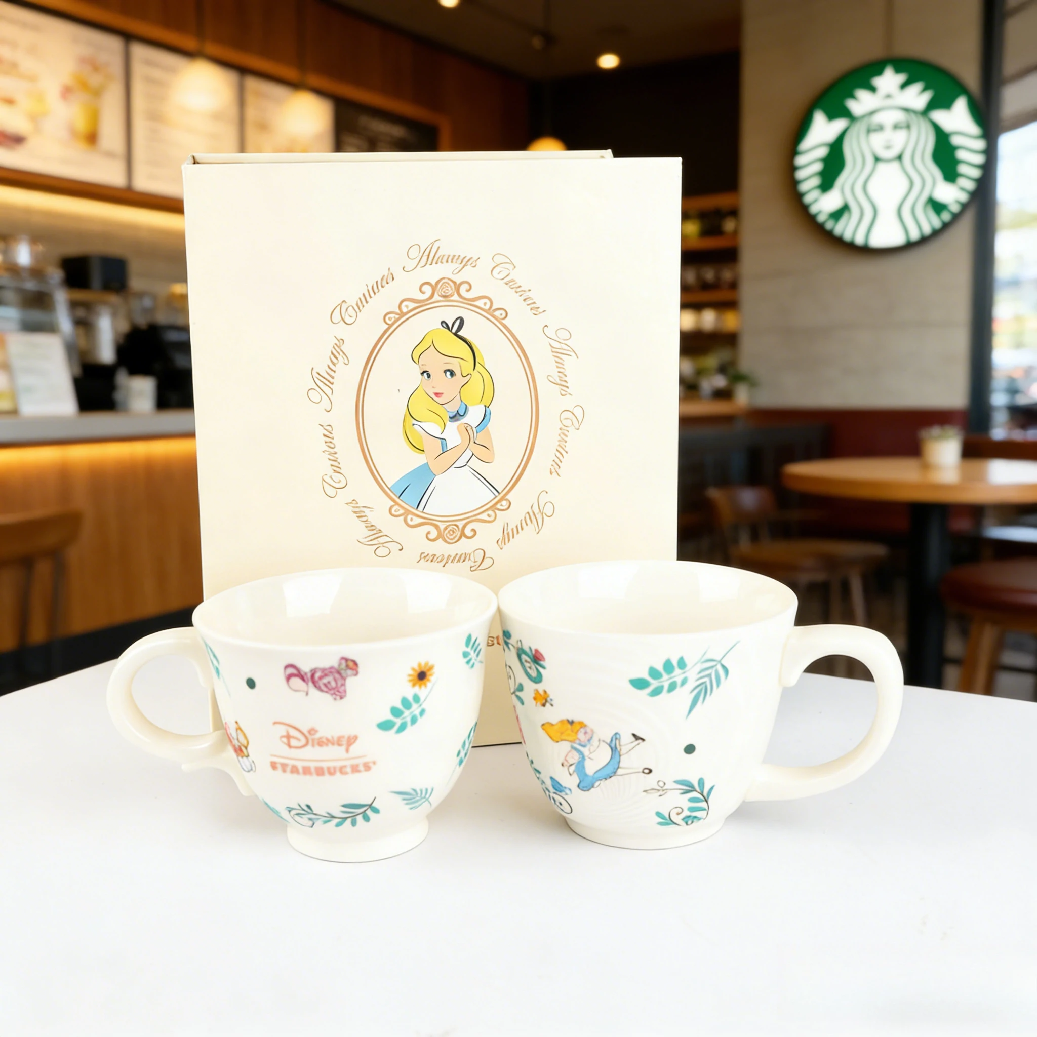 

Starbucks x Disney Alice in Wonderland Mug Set 2pcs Ceramic Cups Cheshire Cat Alice Perfect Gift For Couple