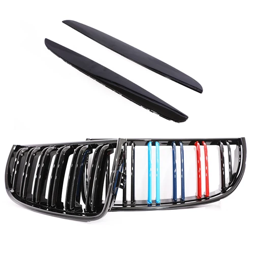 Imagen 2 del producto Parrilla delantera de riñón de fibra de carbono Color M, rejilla negra mate cromada brillante para BMW Serie 3 E90 E91 Pre-Facelift 2005-2008 320i 330