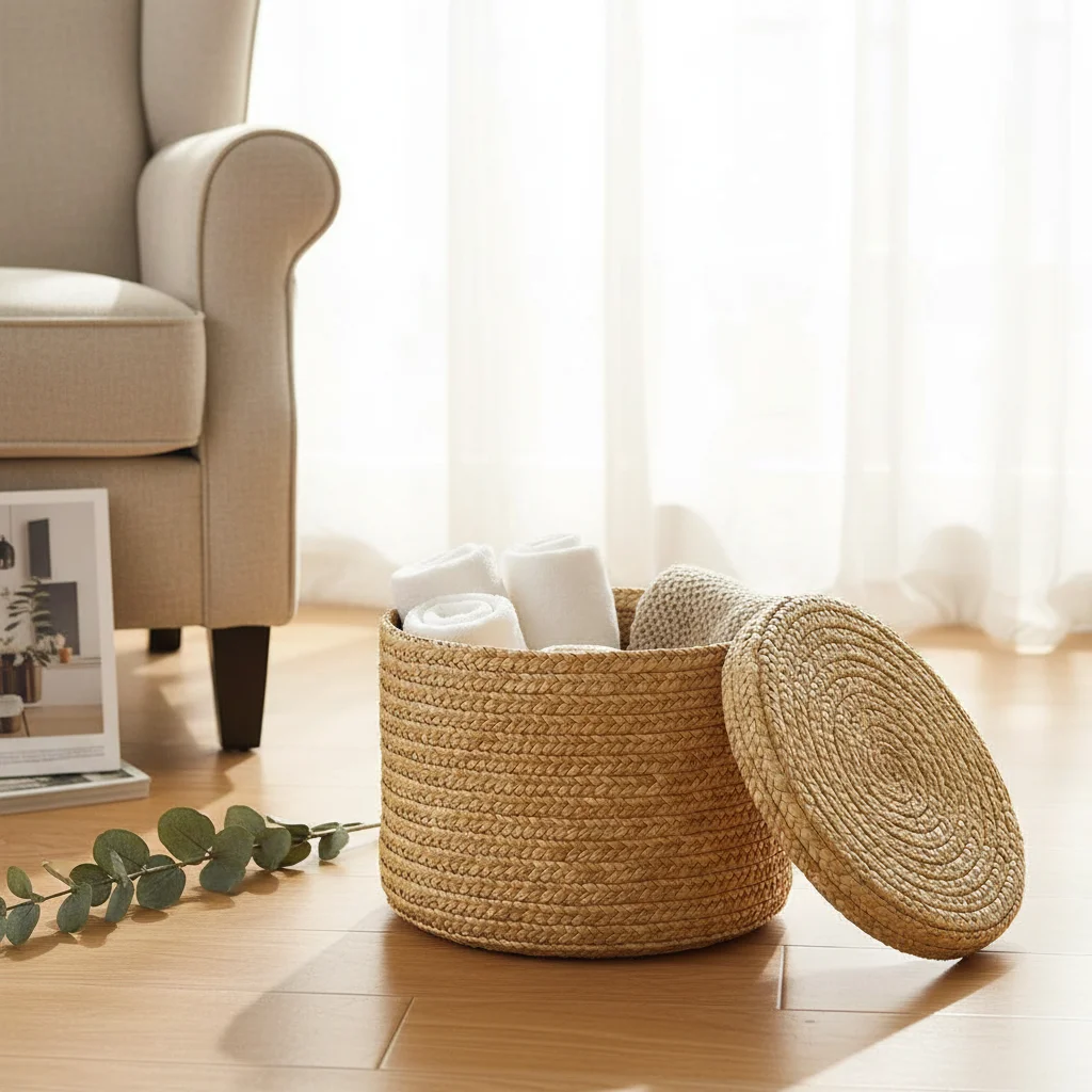 Handmade Woven Storage Basket Multi-Purpose Snack Organizer for Home Kitchen - Size 12x12x8 Inches